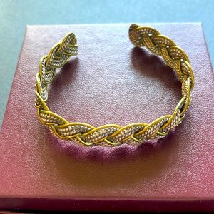 Vintage sterling and copper braided cuff bracelet. marked 925 Mexico.